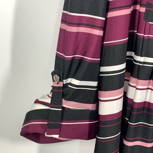 Avenue Women's Striped Split Neck Roll Tab Sleeves Blouse Multicolor Size 22/24 - Picture 6 of 9